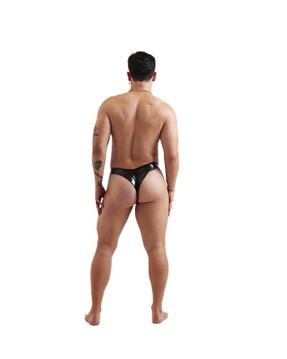 CUECA THONG BLACK GLOW LEATHER